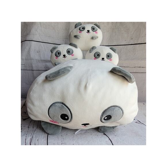Panda Bear Mommy & 3 Babies 14in Plush Zippered Pouch Cubs Pillow PJ Keeper - Picture 1 of 13
